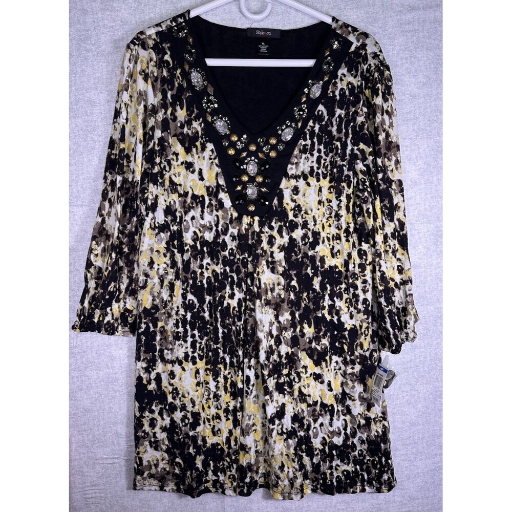 NWT Style & Co Beaded V neck multi Animal Print Shift Tunic Dress Womens Size XL